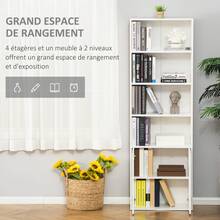 Boekenkast met 4 open vakken en 2 deuren voor woonkamer en kantoor, 59x29x180 cm, wit - A - Bekijken 6