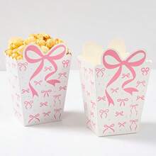 10/20/50pcs Sweet Pink Bow Popcorn Boxes, Mini Paper Bow Popcorn Bags, Macaron Color Candy Storage Boxes, Birthday Party, Pajama Party, Bridal Shower, Wedding, Movie Night, Party Favor Boxes - Pink - View 7