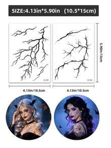 zillor 6 Hojas de Tatuajes Temporales de Venas de Sangre Negra de Halloween, Pegatinas Realistas de Vasos Negros, Grietas, Telaraña, Espinas para Cara y Body, Decoración de Maquillaje de Halloween para Mascarada, Broma, Cosplay, Discoteca, Festival de Música, Fiesta de Disfraces, Decoración de Recuerdos de Fiesta de Halloween - Negro - Ver 3