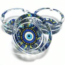 Creative Fashion Blue Eye Pattern Glass Ashtray, 3.34 Inch Round Ashtray, Bar Decor Home Decoration Ashtray, Gift For Friends - Colorful - View 6