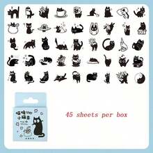 1PC Classic Black Cat Series Boxed Stickers (45pcs/Box) - Creative DIY Handmade Decoration Stickers, Suitable For Envelopes, Journals And Photo Albums - Kitten And Cat Wall Art Decor - A - View 17