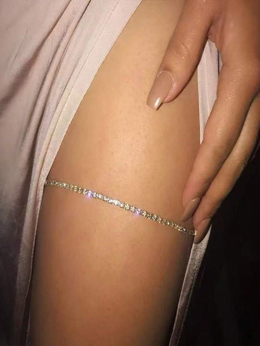 Bộ 4 sợi xích đùi đính đá nhân tạo một hàng phong cách sexy Âu Mỹ, trang sức cơ thể bikini mùa hè, phù hợp cho váy cưới, tiệc rave và các dịp khác - Nhiều màu - Xem 1