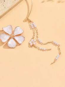 1pc Fashionable White 3D Oil Drop Flower Choker With Faux Pearl Chain And Flower Tassel Decor, Exquisite Neck Jewelry For Women, Suitable For Fashion Parties, Dates And Daily Wear - Multicolor - View 3