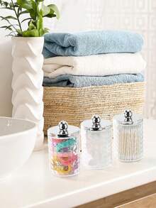 Bathroom Vanity Storage Containers With Lids, Clear Diamond Qtip Holder Jars For Swabs Floss Picks And Cosmetic Accessories - Multicolor - View 3