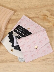 New Fashionable Bow Printed Short Card Wallet, Foldable Flip Button With Multiple Card Slots For Outdoor Card Storage, Suitable For Commuting - Pink - View 6