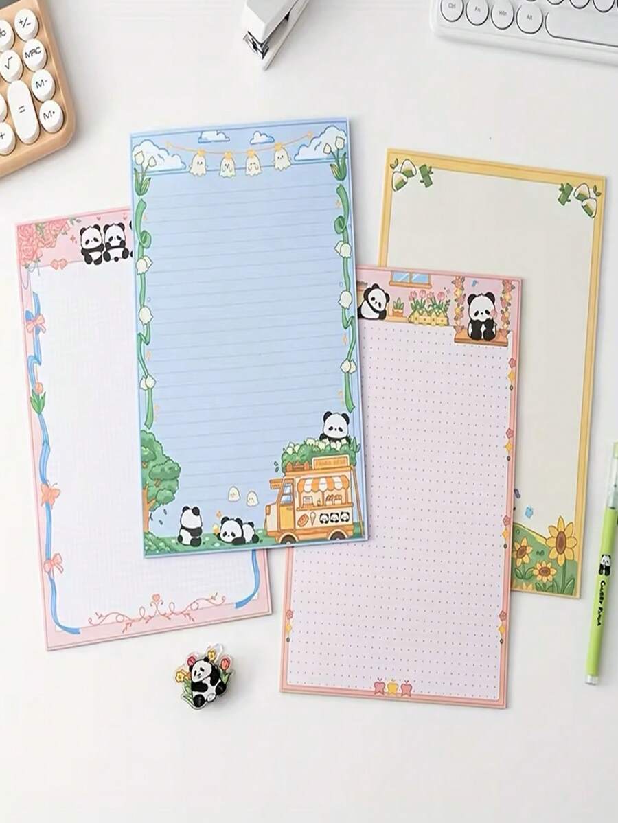 30 Sheets Panda Cartoon Notebook, Cute Panda & Floral Design, Macaron Color High-Quality Paper, Detachable Pages, Suitable For Journaling, Sketching, Scrapbooking, Aesthetic Stationery Gift For Panda Lovers - Multicolor - View 1