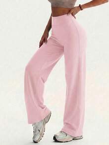 Women's Casual Sports Pants, High Waist Tummy Control Butt Lifting Basic Wide Leg Pants, Suitable For Yoga, Running, Training, Daily Wear - Pink - View 10