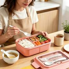1pc 1200ml 3-Compartment Leak-Proof Portable Lunch Box With Utensils, Microwave- Independent Food Container, Lightweight Meal Prep Box Suitable For Students And Office Workers, Perfect For School, Picnic, Travel And Daily Lunch Use - Multicolor - View 4