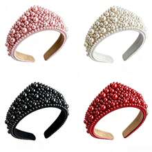 Halloween Crown Pearl Sponge Headband, Versatile Premium Wide-Rim Hair Accessory - Multicolor - View 2