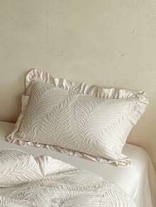 1pc Khaki Leaf Pattern Tufted Ruffle Edge Pillowcase, Pastoral Vintage Chic Polyester Decorative Cushion Cover, Suitable For All Seasons, Machine Washable, No Filling - Khaki - View 1
