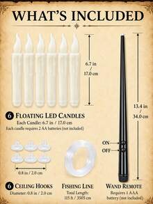 20pcs/12pcs/6pcs Hanging Floating Candles With Magic Wand Remote Control And Hanging Rope, Flying Flameless LED Taper Candles, Warm White Light, Battery Operated Window Candles, Suitable For Halloween Christmas Party Decoration - Multi-tear Magic Candle Lamp - View 13