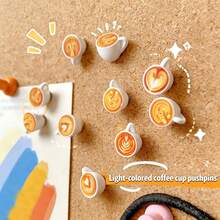 15/20pcs Coffee Latte Art Cup Push Pins, Creative Decorative Thumb Tacks For Cork Board, Photos, Wall Maps And School Supplies (Random Style) - Multi-color - View 3