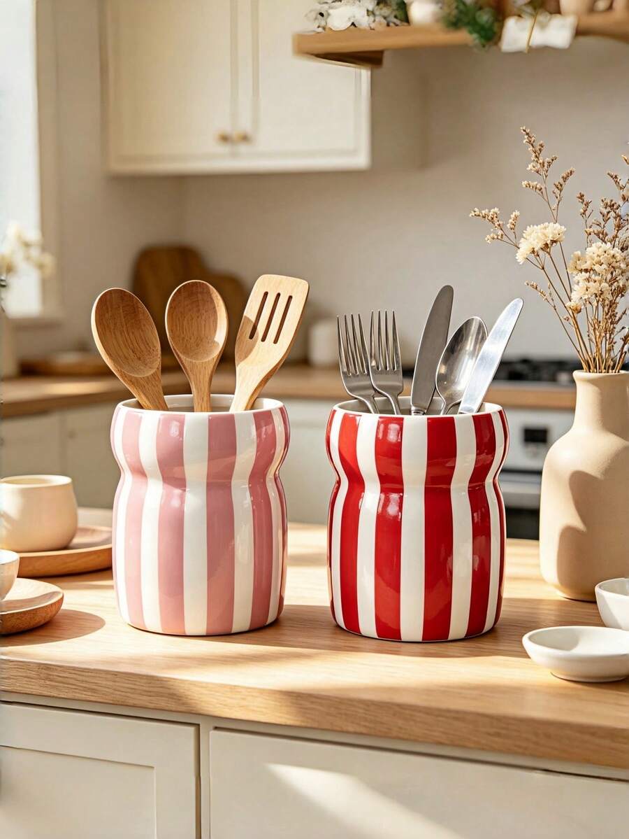 1 Ins‑Style Retro Embossed Striped Storage Bucket, Decorative Multi‑Purpose Storage Box, Suitable For Kitchen Countertops And Home Desktops - Multicolor - View 1