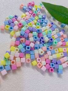 200pcs Mixed Color Acrylic Square Macaron Large Hole Beads, DIY Phone Charm Accessories, Random Mixed Colors - Multicolor - View 5