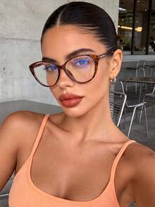 1 Pair Women's Cat Eye Leopard Print High-End Versatile Transparent Clear Lens Glasses, Commuting, Back To School Essential - Color - View 1