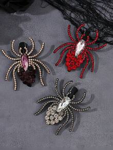 2pcs Halloween Spider Personalized Hair Clips BB Clips Bangs Clips Rhinestone Decor Hair Accessories Dark Style - Multicolor - View 6