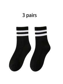Unisex Striped Black Soft Comfortable Mid-Calf Socks, Suitable For Daily, Outdoor Leisure Sports, Loafers, Sneakers, All Seasons - Black - View 4