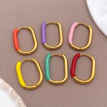 2pcs Fashion Oval Earrings Stainless Steel Oval Gold 20MM Large Round Clip Smooth Metal Earrings Elegant Accessories - Multicolor - View 13