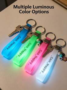 New Arrival 16pcs Glow-In-The-Dark Silicone Wristband Keychains, Customizable Text, Ideal For Birthday Parties, Flexible Silicone Band With Clip Ring - Multicolor - View 2