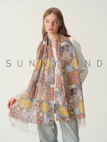 1pc Women's Sunflower Mandala Pattern Vintage Elegant Lady Polyester Printed Scarf, Suitable For All Seasons Daily Wear - Camel - View 7