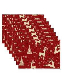 1pc Christmas Series Pattern Printed Table Runner, 4pcs Christmas Pattern Printed Placemats, Suitable For Holiday, Party, Birthday, Dinner, Kitchen Dining Table Decoration, All-Season Room Decor, Home Textile Decoration Table Runner - Multicolor - View 13