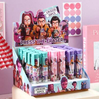 Hasbro KpopDemonHuntes Gomme rétractable de type à pression pour groupe de filles chasseuses de démons, gomme sans poussière et sans traces pour le dessin des étudiants, nouveau semestre, laissez la papeterie s'occuper de votre rituel d'apprentissage