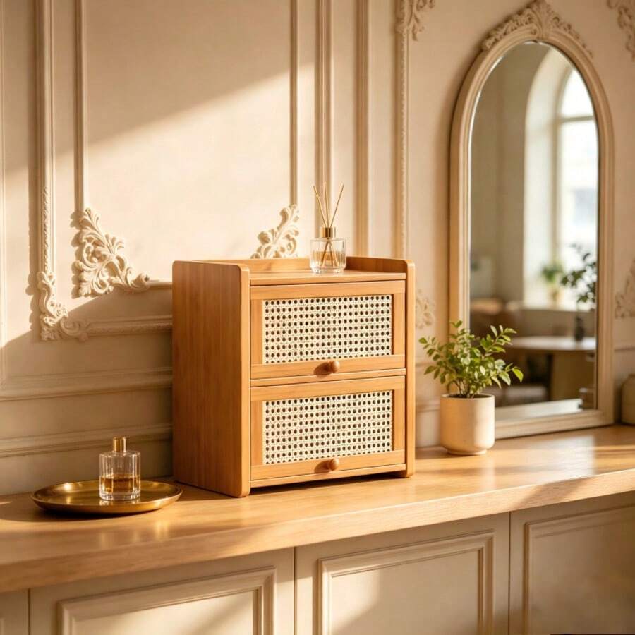 1 pieza Gabinete de almacenamiento de estilo chino con doble puerta, gabinete de almacenamiento de escritorio para entrada de sala de estar, caja de almacenamiento para baño, gabinete de almacenamiento para tocador de dormitorio, estante de almacenamiento para encimera de cocina, adecuado para múltiples escenarios de decoración - Ver 1