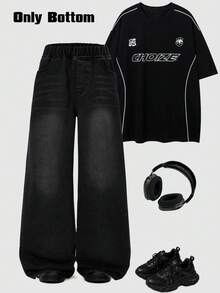 Teenager Loose Fit Casual Multi-Functional Denim Jeans With Pockets - Black - View 8