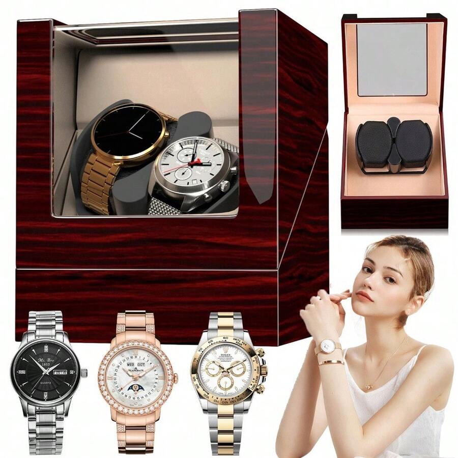 Watch Winder Box With Easy Open Hinge Cover 2 Modes Mechanical Watch Shaker Automatic Winding Rotating Display Case Storage Box Ideal Gift - A - View 1