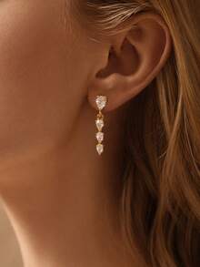 1 Pair Super Shiny Zirconia Heart Tassel Stud Earrings, Niche Luxury High-End Style - Multicolor - View 5