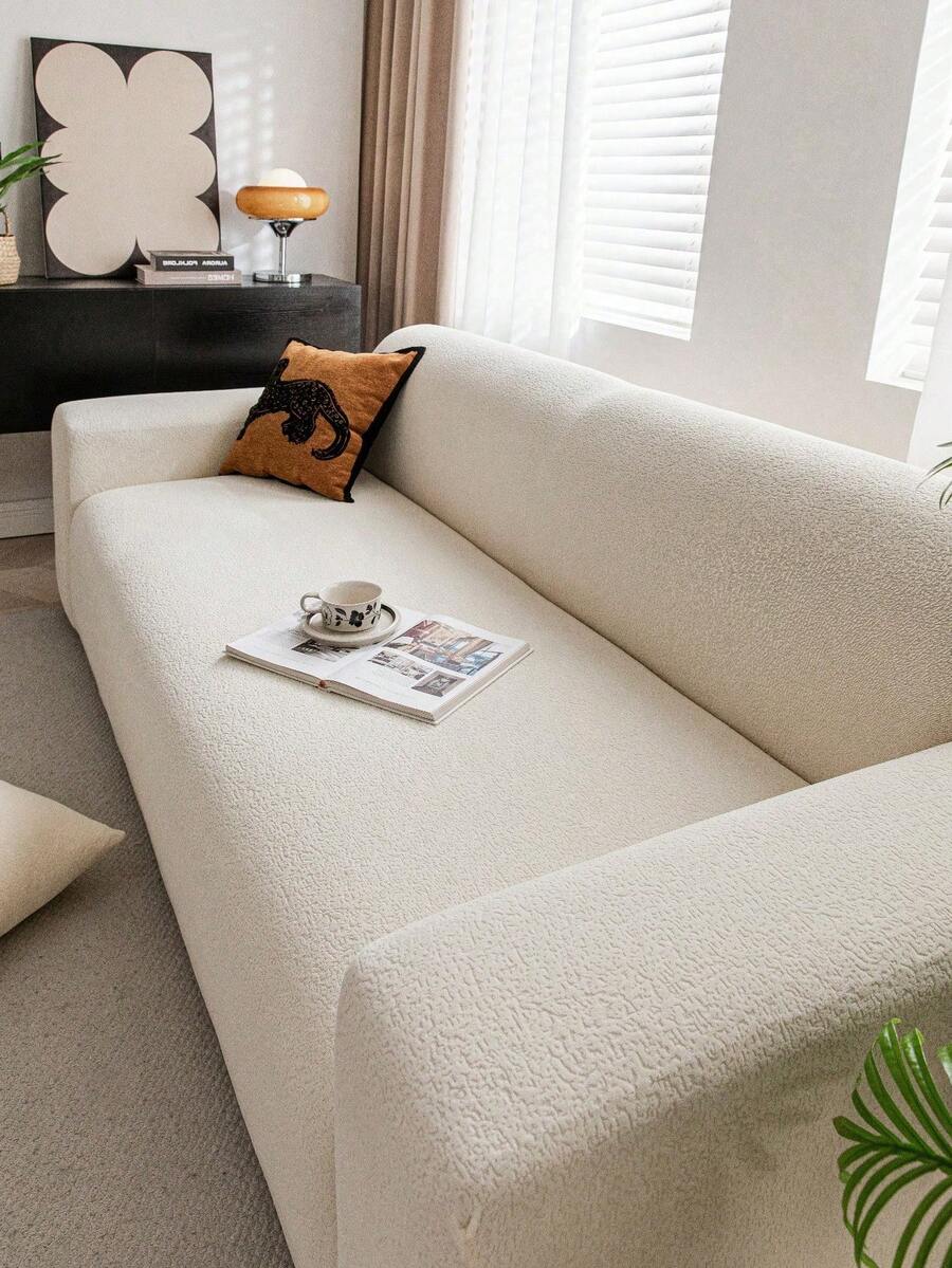 1pc Plush Velvet Stretch Sofa Cover, Pet-Friendly Non-Slip Durable, Machine Washable Colorfast, Holiday Decor Enhances Ambiance Protects Sofa, Fits 1/2/3/4 Seater Sofa, Comes With Anti-Slip Stick - Beige - View 1