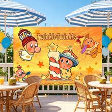 WPETLE Cute Elf Happy Birthday Backdrop, Twinkle Star Orange Texture Photo Background For Kids Birthday Party Decor - Multicolor - View 3