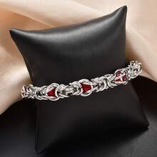 1pc Street Hip-Hop Punk Style Stainless Steel Silver Bracelet, Inlaid With Red Zirconia, Unisex, Suitable For Daily And Party Wear - Silver - View 3