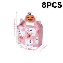4/8/10/16/24pcs Halloween Paper Gift Boxes, Pink Happy Halloween Pumpkin & Ghost Pattern Rectangular Candy Boxes With Handles, Candy Cookie Snack Packaging Boxes, Suitable For Halloween Party Gifts, Trick Or Treat Supplies - Multicolor - View 9
