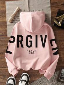 1pc Thermal Lined Thickened Warm Slogan Print Sweatshirt, Suitable For Teenage Girls, Student Girls, Children Autumn/Winter Long Sleeve Top, Unisex Style - Pink - View 6
