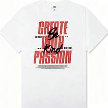 Contemporary Men Basic 100% Cotton Tee, Dual Font Contrast Text Graphic, Casual Outfit For City Trip Weekend Holiday - White - View 1