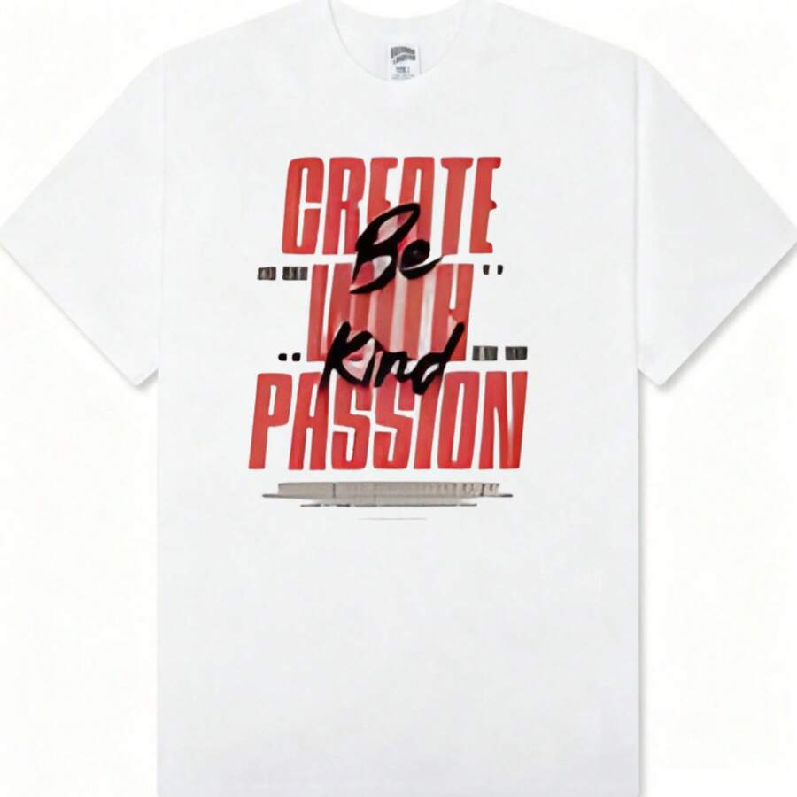 Contemporary Men Basic 100% Cotton Tee, Dual Font Contrast Text Graphic, Casual Outfit For City Trip Weekend Holiday - White - View 1