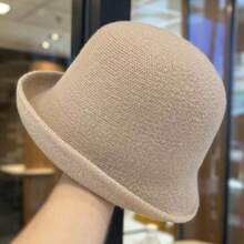 1pc Vintage Acrylic Solid Color Knitted Hat, All-Season Rolled Brim Bucket Hat, Korean Style - Rolled Brim Hat - View 15