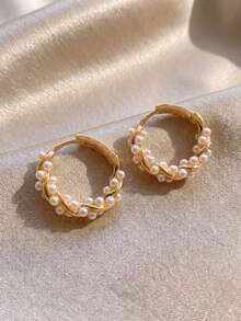 2pcs Circle Pearl Exquisite Niche Design Light Luxury Elegant Vintage Ear Cuffs Earrings - Multicolor - View 5