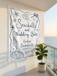1pc-Personalized Seashells And Wedding Bells Bachelorette Party Banner Decor, Custom Beach Bachelorette Backdrop, Coastal Bachelorette Party Decor Tapestry Custom Decor - Multicolor - View 5