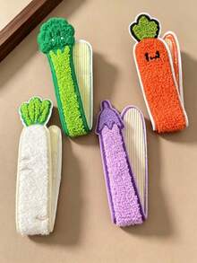 1/4pcs Women's Funny Expression Vegetable Bangs Stickers, Magic Tape Hair Tidy Tool For Face Washing And Makeup, Plush Soft Cute Girl Daily Side Hair Decoration - Multicolor - View 3