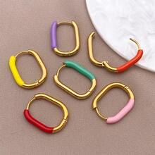 2pcs Fashion Oval Earrings Stainless Steel Oval Gold 20MM Large Round Clip Smooth Metal Earrings Elegant Accessories - Multicolor - View 5