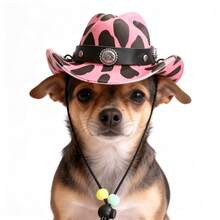 1pc Leopard Print Lightweight Halloween Denim Pet Hat With Decorative Metal Disc And Adjustable Beaded Chin Strap, Western Style Photo Prop Pet Hat, Holiday Party Costume Accessory, Suitable For Small Dogs And Cats Indoor Scene Decoration Pet Cosplay Hat - Multicolor - View 5