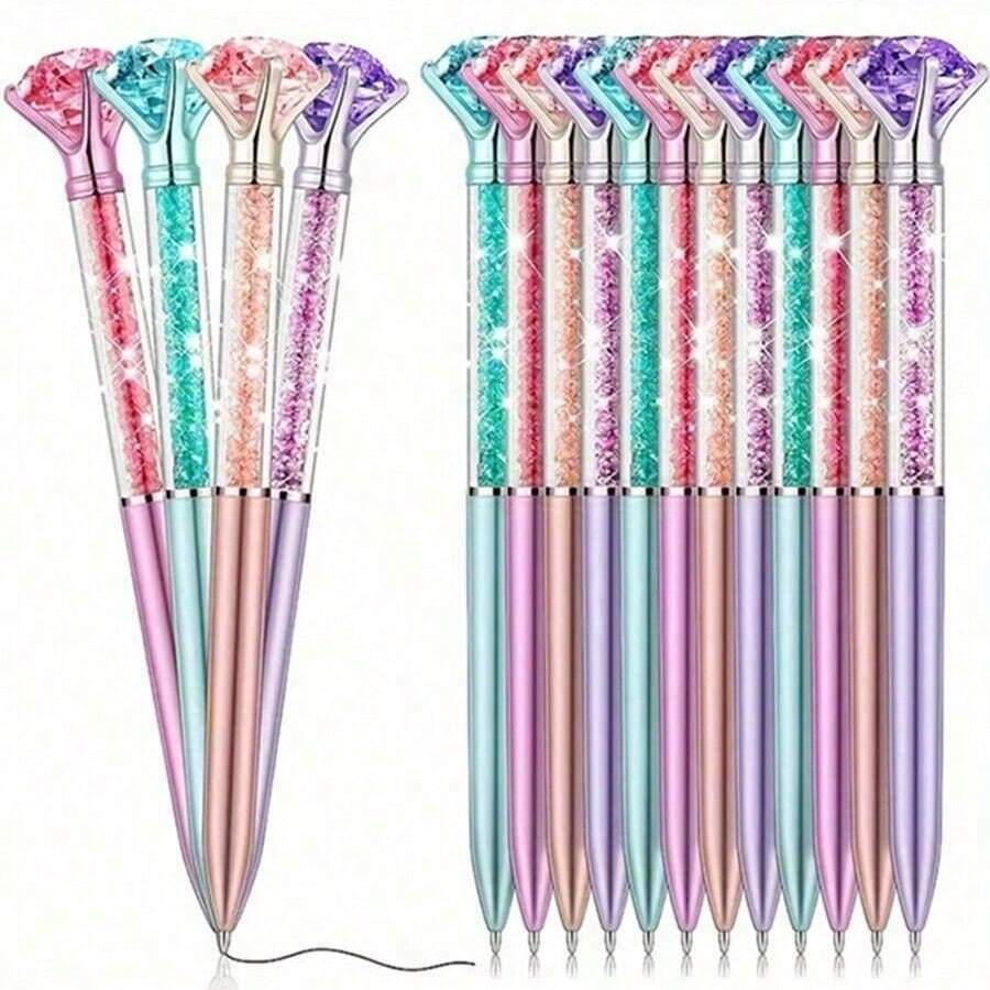 10pcs Shiny Crystal Ballpoint Pens, Rotatable, Medium Tip, Suitable For Wedding, Office, School And Valentine's Day Gifts, Random Color - Sets - View 1