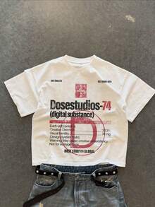 Men's Summer Short-Sleeve T-Shirt, Crew Neck, Letter Print And Cutout Design, Streetwear Style - White - View 7