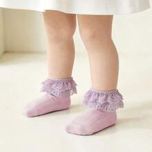 1 Pair Lace Hollow Out Bow Thin Soft Comfortable Breathable Cotton Princess Style Socks For Baby Girls - Purple - View 5