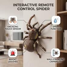 RC Moving Spider With Spray Function – Wireless Remote Control Toy For Kids, Perfect For Pranks And Halloween Decorations, Realistic Movement And Bright LED Eyes - Brown - View 2
