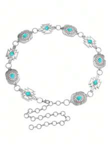 1 sợi dây xích đeo eo phong cách Bohemian cổ điển màu vàng giả cổ, chạm khắc hình học, đính đá giả ngọc lam, thiết kế dây nối điều chỉnh được, phù hợp với trang phục cao bồi miền Tây, dễ dàng tạo vẻ ngoài mang hơi hướng retro độc đáo - Dây thắt lưng - Xem 8