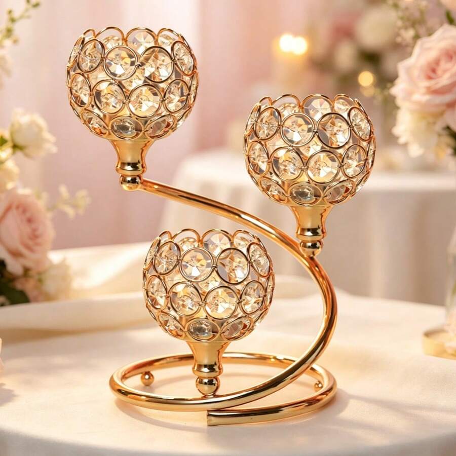 1pc Acrylic Flat Crystal Candle Holder Decor, Suitable For Wedding, Anniversary, Tabletop Decoration