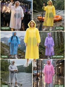 Adult Unisex Thickened EVA Reusable Raincoat With Hood And Drawstring, Long Style, Suitable For Outdoor Camping And Hiking - Multicolor - View 1